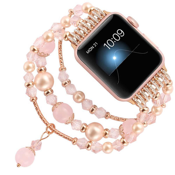 Yhteensopiva Apple Watch -rannekkeen kanssa 38mm/40mm/41mm naisten rannekoru, sopii iWatch -rannekkeeseen (vaaleanpunainen)