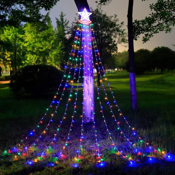 Julelys, utendørs julepynt LED fosselys med Star Tree Toppers for hage, bryllup, fest, nyttår (flerfarger)