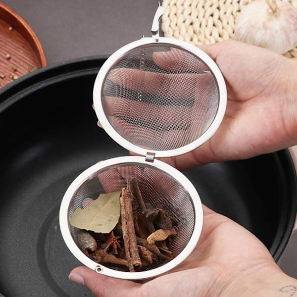 2 stk. rustfrit stålkugle til krydderier, køkken, suppe, krydderier, gryderet, filter, køkkenredskab, metal tepose, teæg
