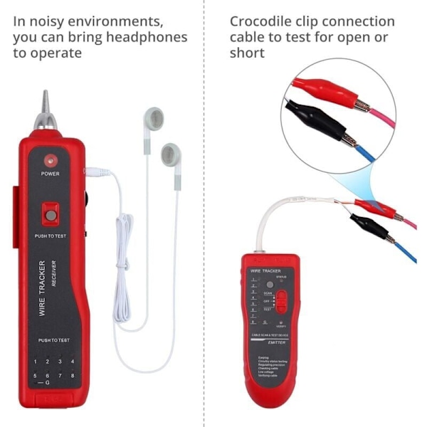 Kabeltestare RJ11 RJ45 Finder Ethernet LAN Multifunktionell Toner Tracer Nätverkskabel Kollation Telefonlinje Kontinuitetstestare (Röd)