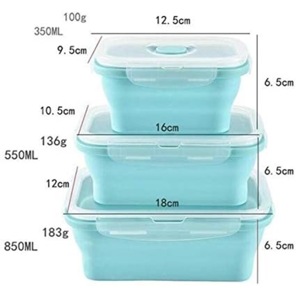 Silikone Madopbevaringsbeholdere Frokostboks Sammenklappelig Foldbar 3-pak Sæt, Opvaskemaskine Genanvendelig Fryser Sikker Husholdning Picnic Fest Bento Box Indendørs