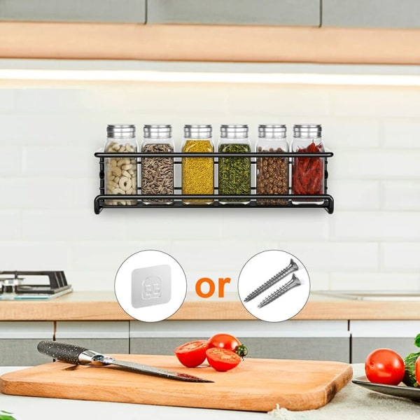 Kitchen Spice Rack, Metal Spice Rack Without Drilling, Kitchen Wall Mounted Spice Rack, Spice Holder for Spice Jars Accessory Kitchen Pantry Cupboar