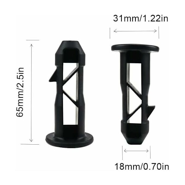 65 x 18 mm erä 10 saranatapilla mustille muovirullien kansille 240 litran ja kaupallisten kotitalousroska-astioiden mustassa muovissa
