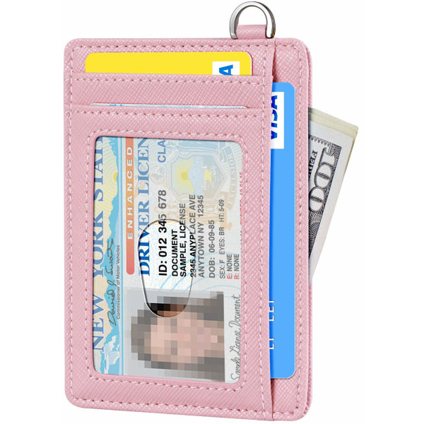Ohut minimalistinen lompakko, etutaskuiset lompakot, RFID-esto, luottokorttipidike miehille ja naisille (vaaleanpunainen)
