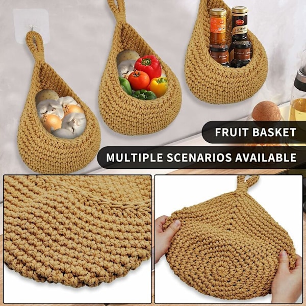 Hengende kurv Fruktkurv veggkurv Hengende 21x21cm Makramé fruktkurv vevd kurv blomster bake av fruktkurv tapet hengende grønnsak