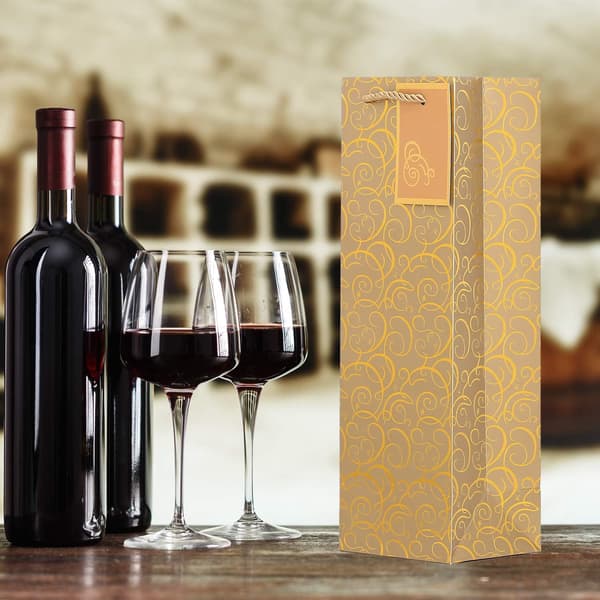 Set med 10 (36x12x10cm) presentpåsar guld flaskväska för vin och champagne