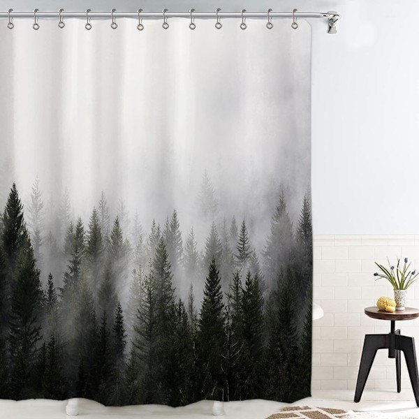 Misty Forest Duschdraperi, Naturlig och Woodland Duschdraperi, Badrum Fantasy Mist Magic Winter Tree Duschdraperi, Vattentät Polyester Fabri