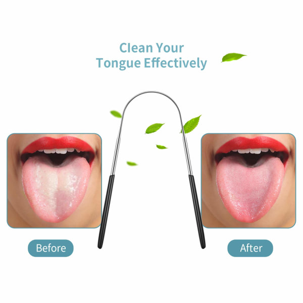 Sett med 4 tungeskrapere, redusere dårlig ånde tungeskraper, rustfritt stål metall tungeskraper rengjøringsbørste munn gjenbrukbar, egnet for voksne