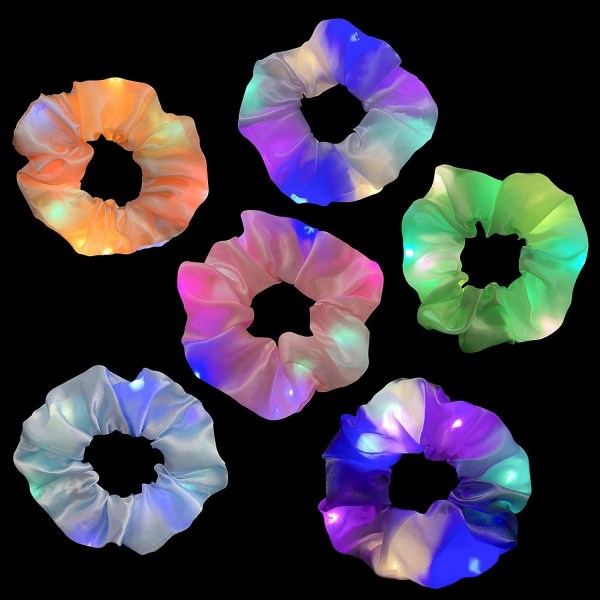 LED Lysende Scrunchie 6 Stykker Lysende Elastisk Hårbånd, Glødende Hestehale Hårbånd til Neon Halloween Jul Fødselsdag Nytår