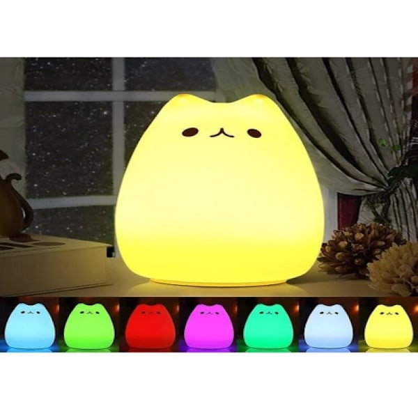 Xhang LED nattlampa, LED LED Katt Silikon Baby Baby Bell Bärbar Vackra Barn 7 Färger Bellie med sänglampa lampa