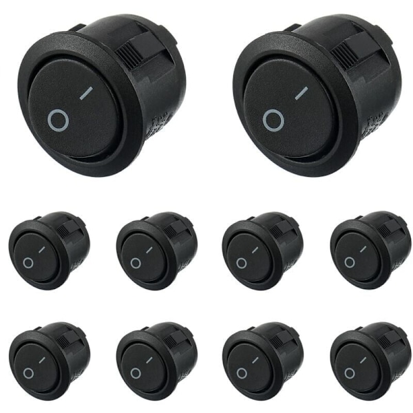 10 st Svarta Runda Vippströmbrytare På/Av 2 Stift AC 6A(250V) 10A(125V) SPST Tryckströmbrytare för Bil Båt Marin Bil Lastbil Ljus Hushåll