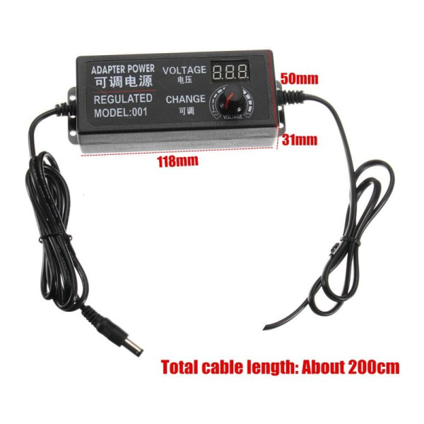 9-24V 3A 72W Strømadapter Lader Justerbar Display EU Plugg AC100-240V
