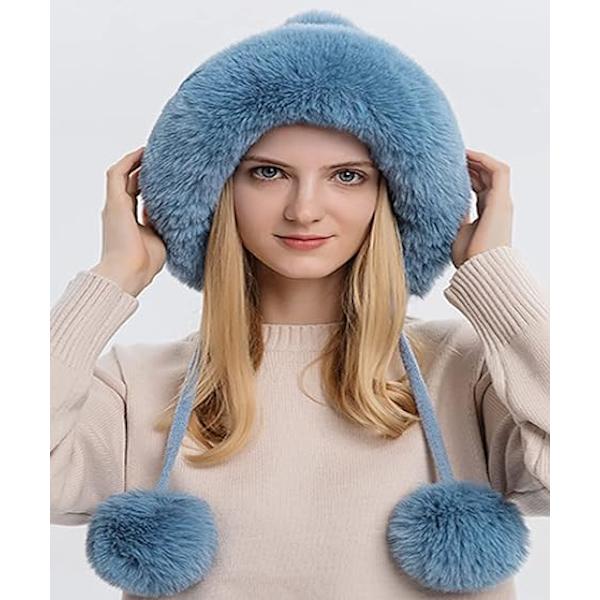 Kvinnors vinterhattar varma huvtröjor vinterbalaclava pullover stickad hatt vinterbalaclava pullover stickad hatt(blå)
