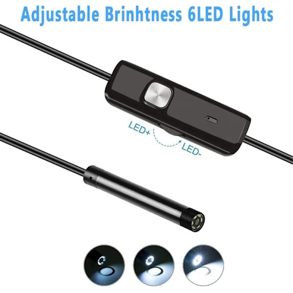 Endoskop Kamera USB 720p Endoskopisk Kamera, 5.5mm IP67 vandtæt probe inspektionskameraer semi-rigid kabel på 5m med 6 LED'er, type-C Kompatibel med