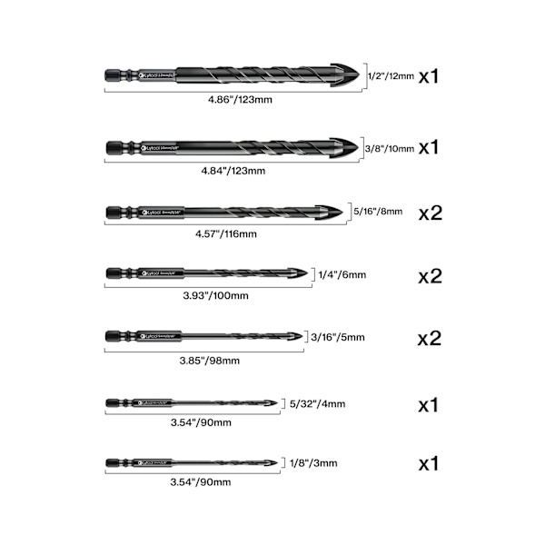 Glass Drill Bits, Tile Drill Bits, 10 Pieces Glass Drill Bits, Glass Tile Drill Bits, Ceramic Drill Bits, with Hex Shank, for Drilling Glass Holes