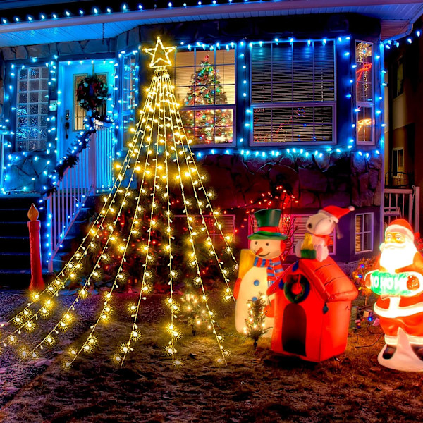 Ljusstark julstjärnekrans, 344 LED-lampor, 8 lägen och vattentät IP44, utomhusfönsterdekoration för julgran, bröllopsnatt (