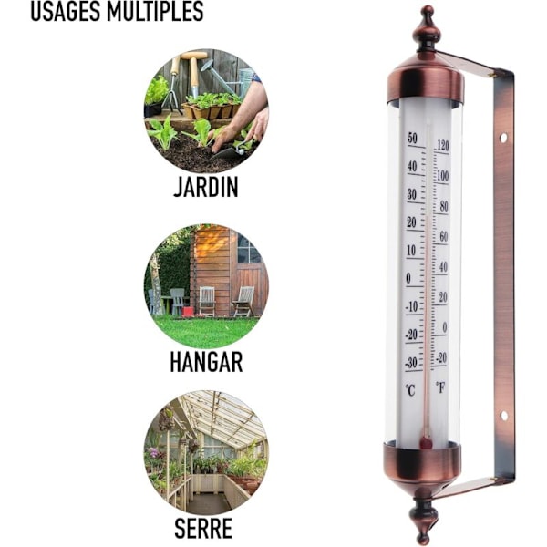 Utomhus med mätare, brons-effekt - elegant trädgårdstermometer för utomhusbruk anpassad för utomhustemperatur, växthus, garage, lätt att hänga