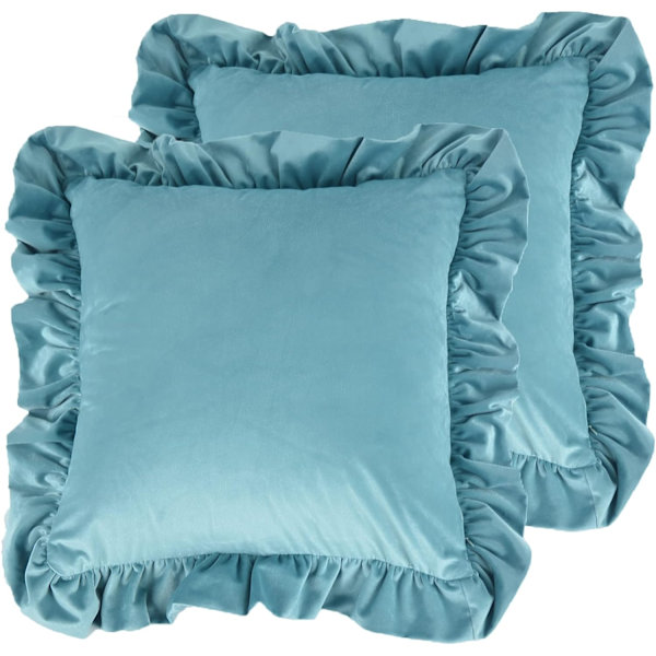 Samettikankaan tyynynpäällinen Shabby Chic -setti 2 kpl Sorsanmunansininen koristeellinen sohvatyyny Talvi Yksivärinen Rypytetty tyynyliina 50x50 cm Koriste Velour