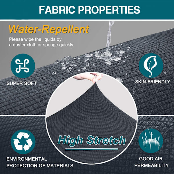 Spandex Jacquard Vattentät Stretch Soffa Överdrag med halkfri skum (2 Sits, Grå)