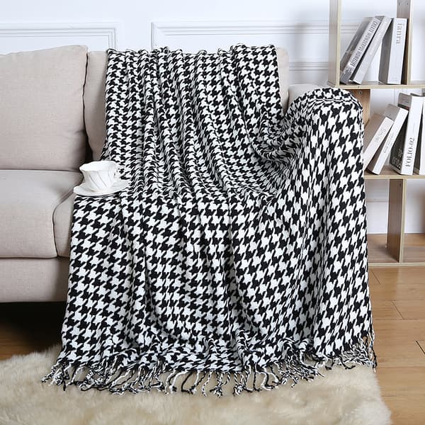Strikkede Sofa Teppe Houndstooth Duske Ull Seng Ende Teppe Kontor Lunsjpause Lur Teppe