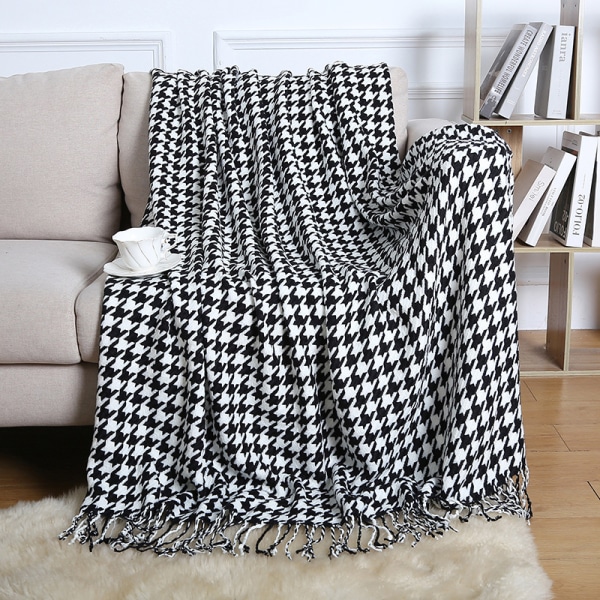 Strikket Sofatæppe Houndstooth Kvast Uld Sengetæppe Kontor Frokostpause Lur Tæppe