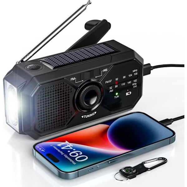 Bærbar radio sveiv solcelle radio overlevelse am/fm Dynamo USB-C Radio 2500mAh oppladbar med LED lommelampe alarm SOS Liten Radio Bush for utendørs C