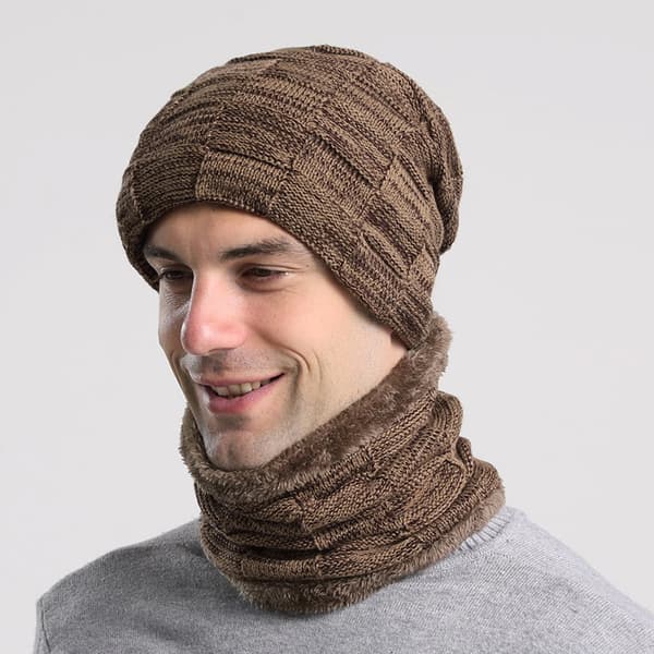 Vintermössa pullover mössa halsduk kostym plus sammet förtjockad yllehatt herr europeiska och amerikanska höst och vinter herr stickad mössa (khaki)