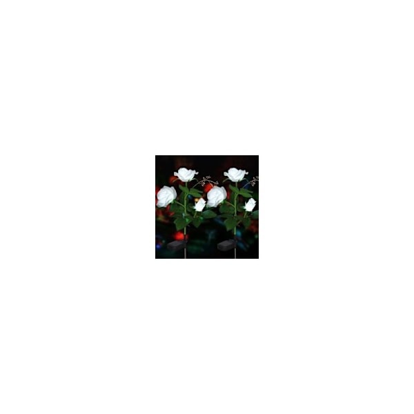 (Vit, 2) Solcellslampor med konstgjorda rosblommor LED vattentät utomhusdekoration IP44 Trädgård Exteriör dekoration, terrass, bakgård, gräsmatta, balkong