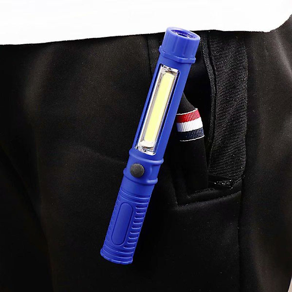 Led Multifunktionel Lys Mini Arbejdslampe Bærbar Udendørs Vandafvisende Pen Klemme Magnet Lommelygte Med Fakkellys (blå) -