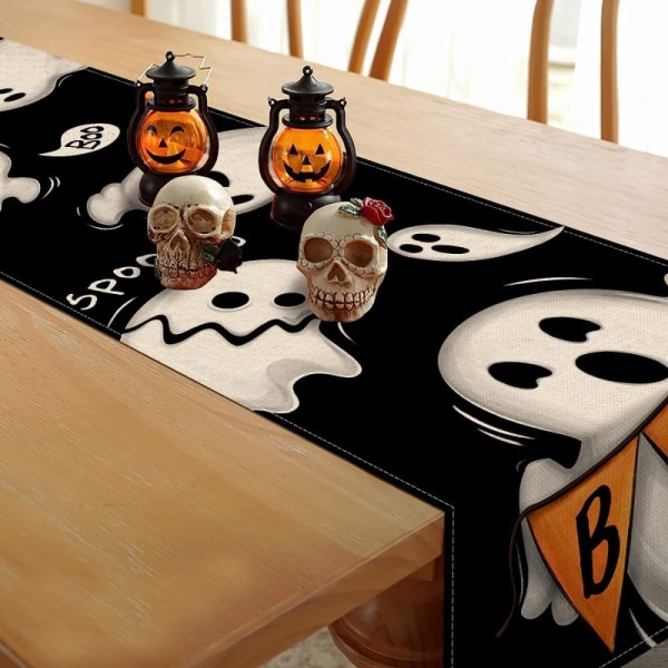Halloween Ghost Linneduk - Dekorativ bordsduk för semester - Festkaffeebord - Bordsduk - Isolerad halkfri matta