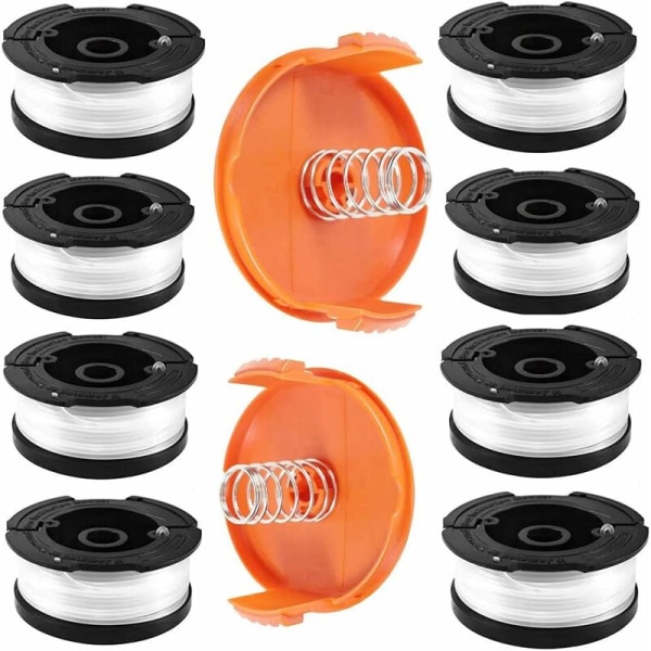 Spole Line Trimmer för Black and Decker String Trimmers, 8 Spolar av Brush Cutter Line med 2 Spole Covers och 2 Fjäder, Spolar A6481 A6485 Kompatib