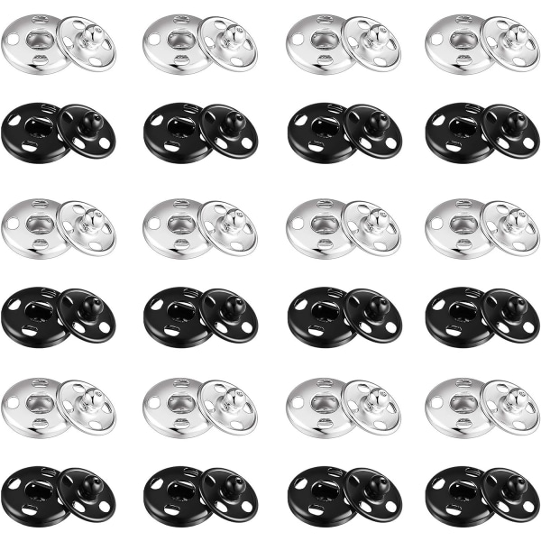 24 set sydda tryckknappar (12 mm), sydda tryckknappar, svarta silver metall tryckknappar, hängare, handväskor, sömnadsprocess DIY produktnitar