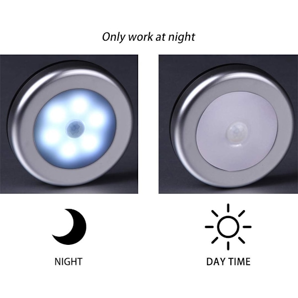 Trådlösa rörelsesensor LED-lampor för garderob, trappor, hall, kök, sovrum (6 st) (Silver Shell (Vitt ljus)