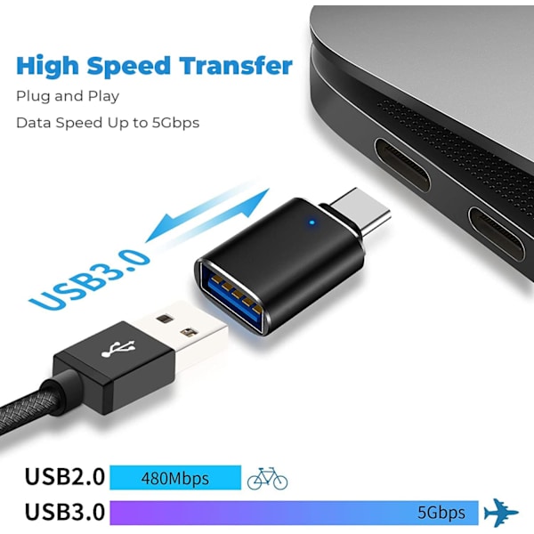 USB C til USB-adapter 4-pakning, USB C til USB-adapter er mye brukt i bærbare datamaskiner, MacBook, telefoner og nettbrett, USB A til USB C, USB til USB C, Type C til US
