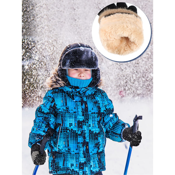 1 par barn vinter stickade vantar pojkar flickor termiska kabel stickade vantar 5-12 år gamla ull fleecefodrade vantar (svart)