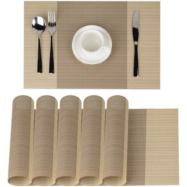 Sæt med 6 (Beige) Pladsemåtter Pladsemåtter Skridsikre Vaskbare PVC Pladsemåtter 30 x 45cm Varmebestandige Hårde Pletbestandige