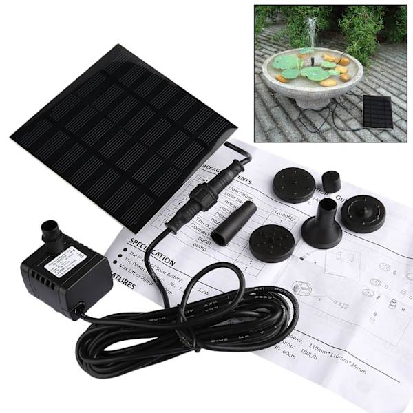 Solcelledrevet springvandspumpe - 7V, 1,2W, 180L/H solcelledrevet springvand firkantet fuglebad springvandspumpe pool udendørs have firkantet vandudsigt flydende fo