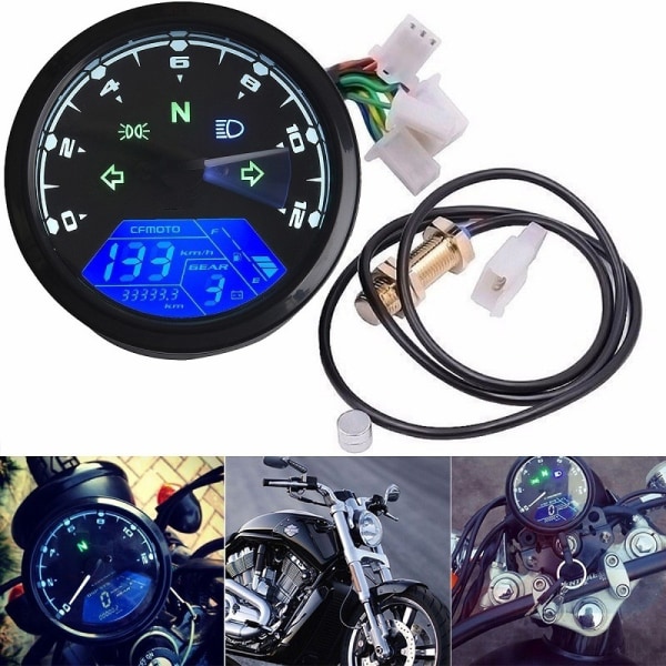 12V LCD Digital Display Universal Motorcykel Hastighetsmätare Bränslemätare Bränslenivåmätare