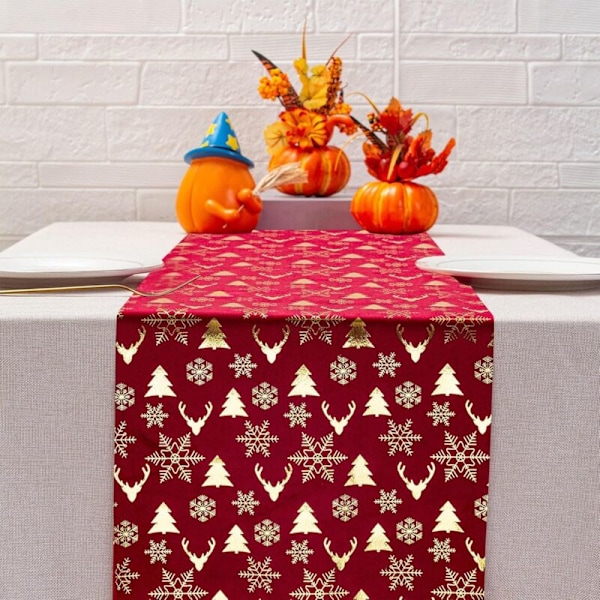 Juldekorationer Bordslöpare Jul Älg Sammet Guld Varm Polyester Bomull Bordsflagga Nyår Tryckt Julhelger Samling Bord