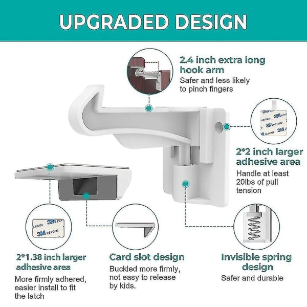 10 stk. Barnebeskyttelseslåser for skap - Sikkerhet, enkel installasjon, ingen boring eller nøkler - 10-pakning