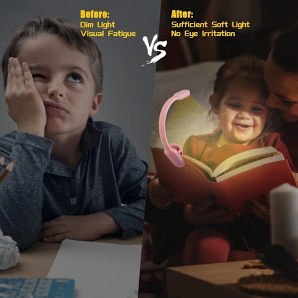 Leselampe, Oppladbar USB-klypelampe for lesing, 3 øyebeskyttelsesmoduser (Hvit/Varm/Varm Hvit) 360° Fleksibel Cut Lateuse Latger Eye Latter for å lese i