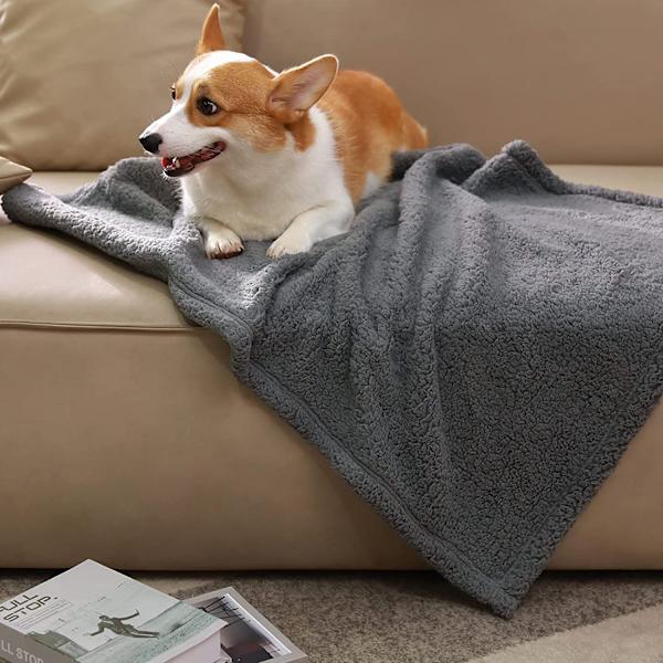 1 st lugnande filt fluffig högkvalitativ ull husdjursfilt mjuk Sherpa filt för hund valp katt grå liten (60*80cm )