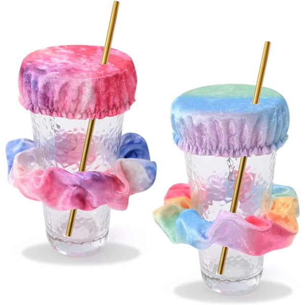 2 kappaleen juomasuojus Scrunchies（Väri）, pistoa estävät juomasuojat olkiireiällä, uudelleenkäytettävät ja pestävät, useimpiin kuppeihin ja laseihin baarijuhlissa
