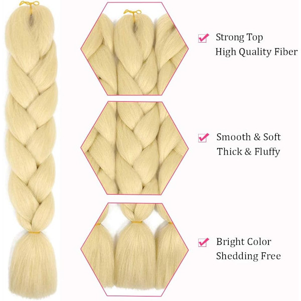 3-pack syntetiska fläthår extensions Yaki-struktur Lätt fläta försträckt 24 tum (blond)