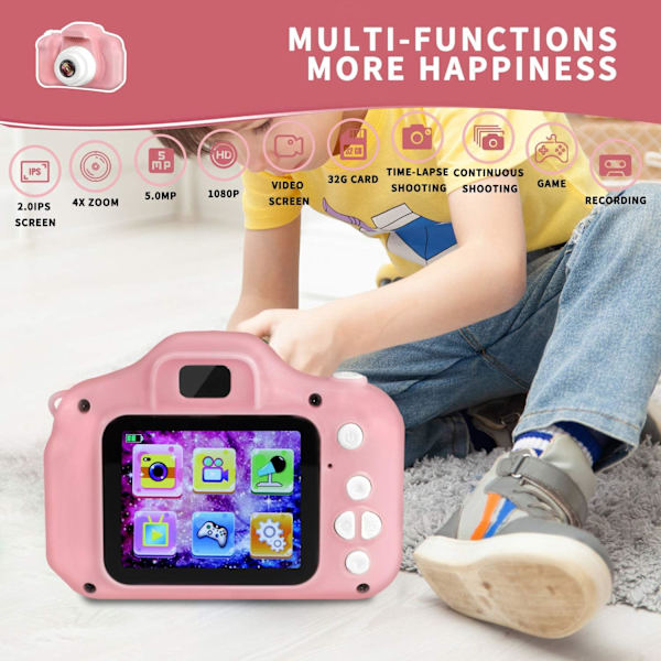 Ni kuber barnkamera lite leketøykamera for 3-7 år gamle jenter, småbarns videoopptaker 1080P 2 tommer, barn digitalkamera bursdag feriegave
