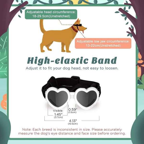 Hjerteformede hundebriller, justerbare solbriller til kjæledyr, vindtett En