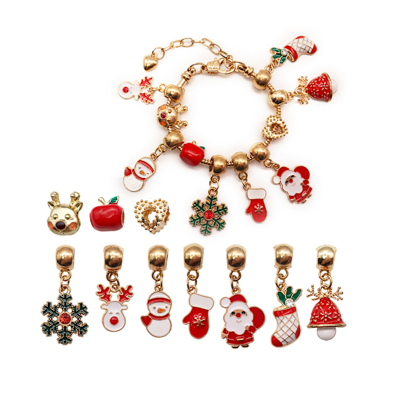 Julklapp Barn Armband Set Hantverk DIY Stora Hål Pärlade Strängar (Guld Äpple version)