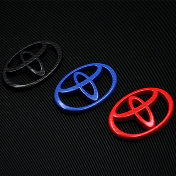 Passer for Toyota karbonfiberbillogo, logo foran og bak, modifisert logo med karbonfibermønster 1 stk (13 cm blå)