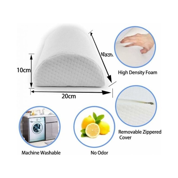 Hvid halvmåne pude, halvcylinderformet fodstøtte, memory foam fodstøtte, fodpude under skrivebordet, skum fodstøtte.