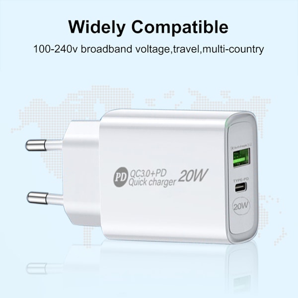 PD12W mobiltelefonlader 2.4A ladekabel Type-c adapter PD+USB reiselader